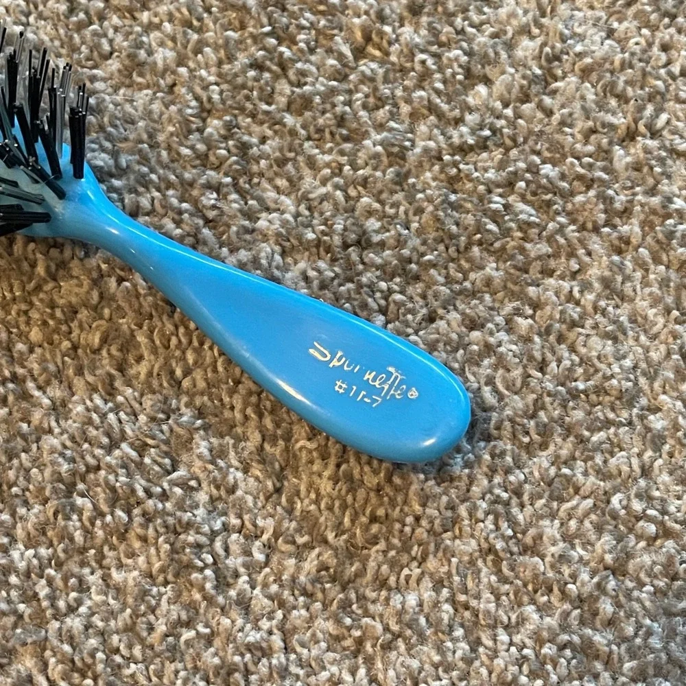 Vtg Spornette Hair Brush Teal Blue 5 Row Plastic Bristle blower travel u-7